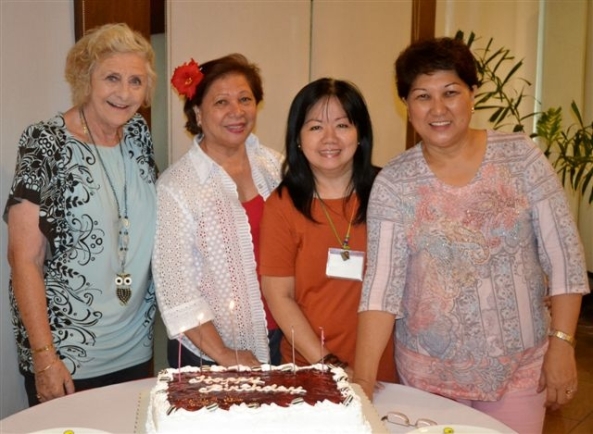 Negros Occidental Garden Club June birthday celebrators at the club's monthly meeting at the Pavillon Hotel on Saturday (l-r) Hazel Stuart, Yoly Kilayko, Jane Lizares, Hazelyn Guerrero 1 Attached file| 174KB